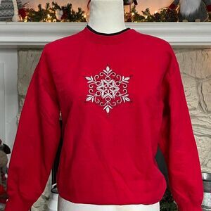 Metallic Rhinestone Snowflake Double Crew Neck Sweatshirt